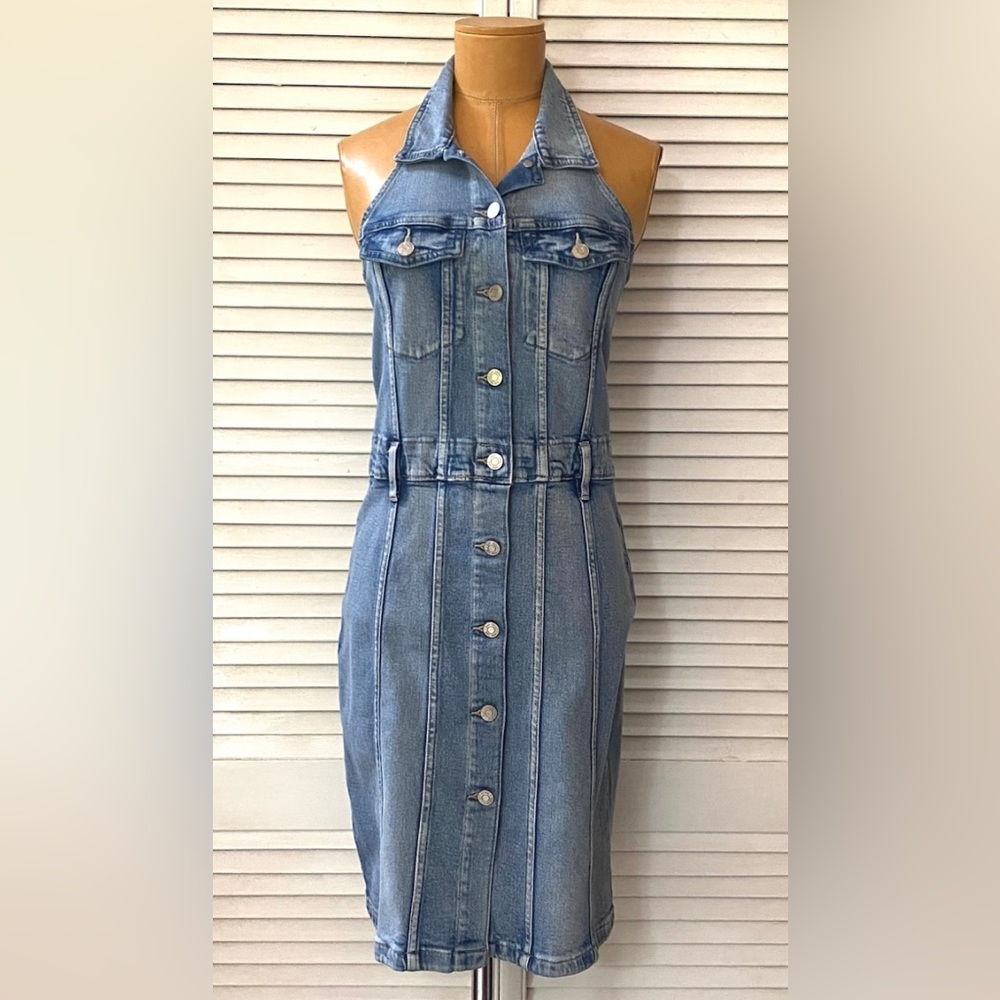 GAP Denim Dress Women’s size 2 Blue Distressed Halter Sheath